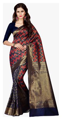 

Viva N Diva Blue Red Color Patola Silk Woven Work Saree With Blouse Piece