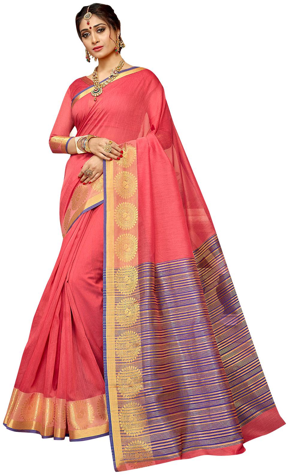 

Viva N Diva Peach Pink Color Khadi Silk Saree With Blouse Piece