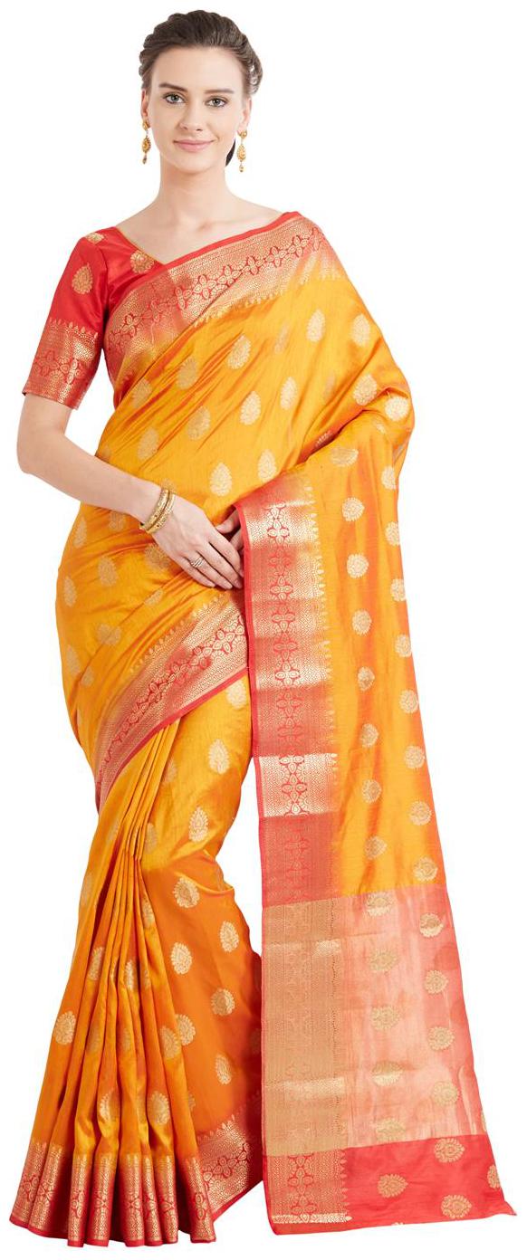

Viva N Diva Shaded Mustard Color Art Silk Kanchipuram Saree With Blouse Piece