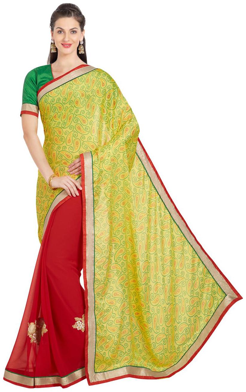 

Viva N Diva Yellow Red Color Chiffon Saree With Blouse Piece