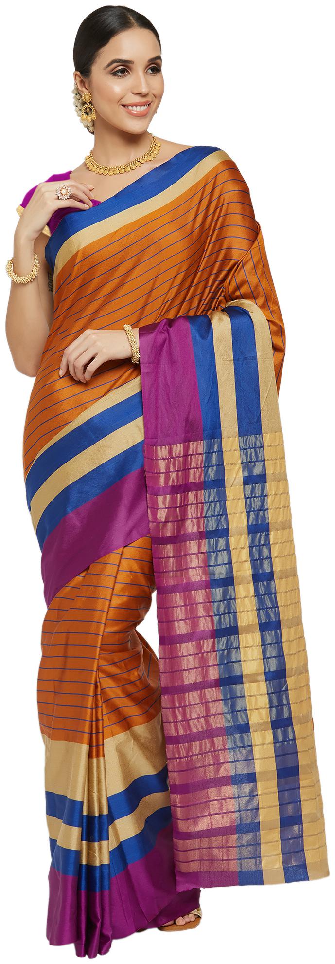 

Viva N Diva Brown Striped Universal Regular Saree With blouse