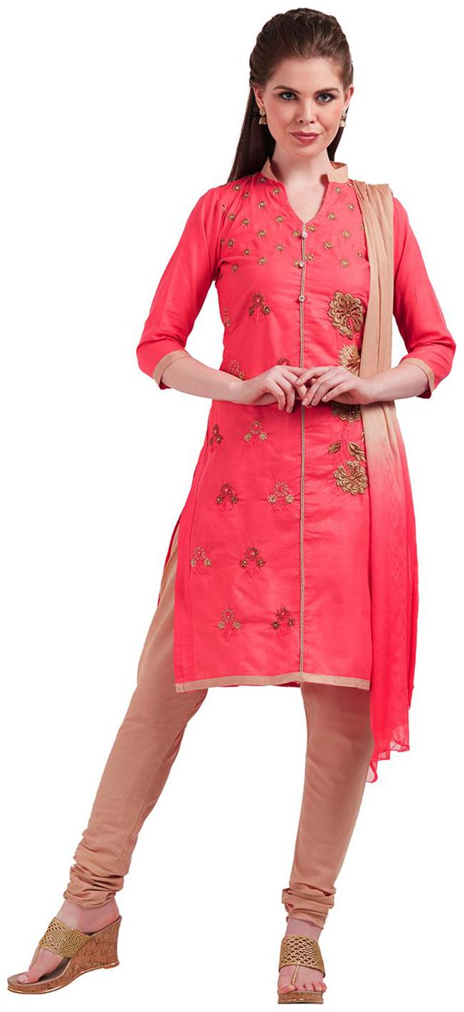 

Viva N Diva Light Pink Color Cotton Emboidery Dress Material With Dupatta