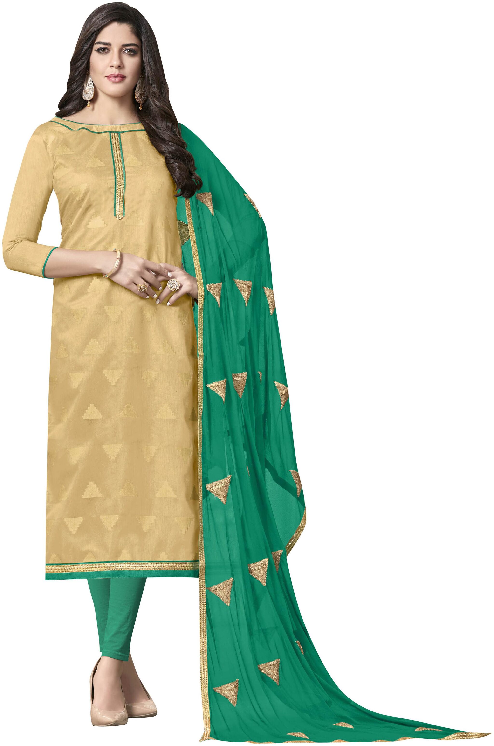 

Viva N Diva Beige Color Banarasi Jacquard Dress Material
