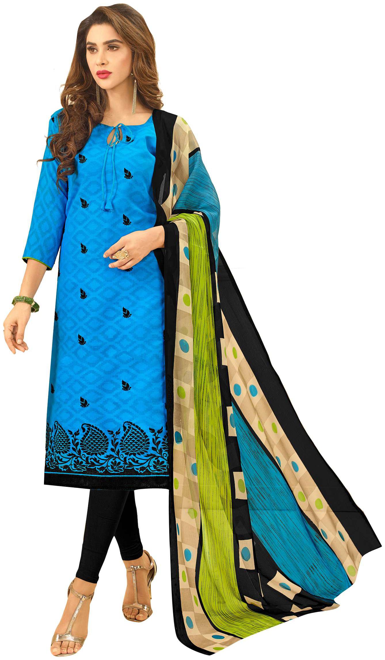 

Viva N Diva Blue Color Cotton Jacquard Embroidered Dress Material