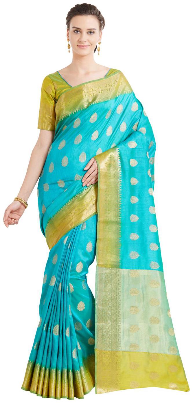 

Viva N Diva Shaded Sea Blue Color Art Silk Kanchipuram Saree With Blouse Piece