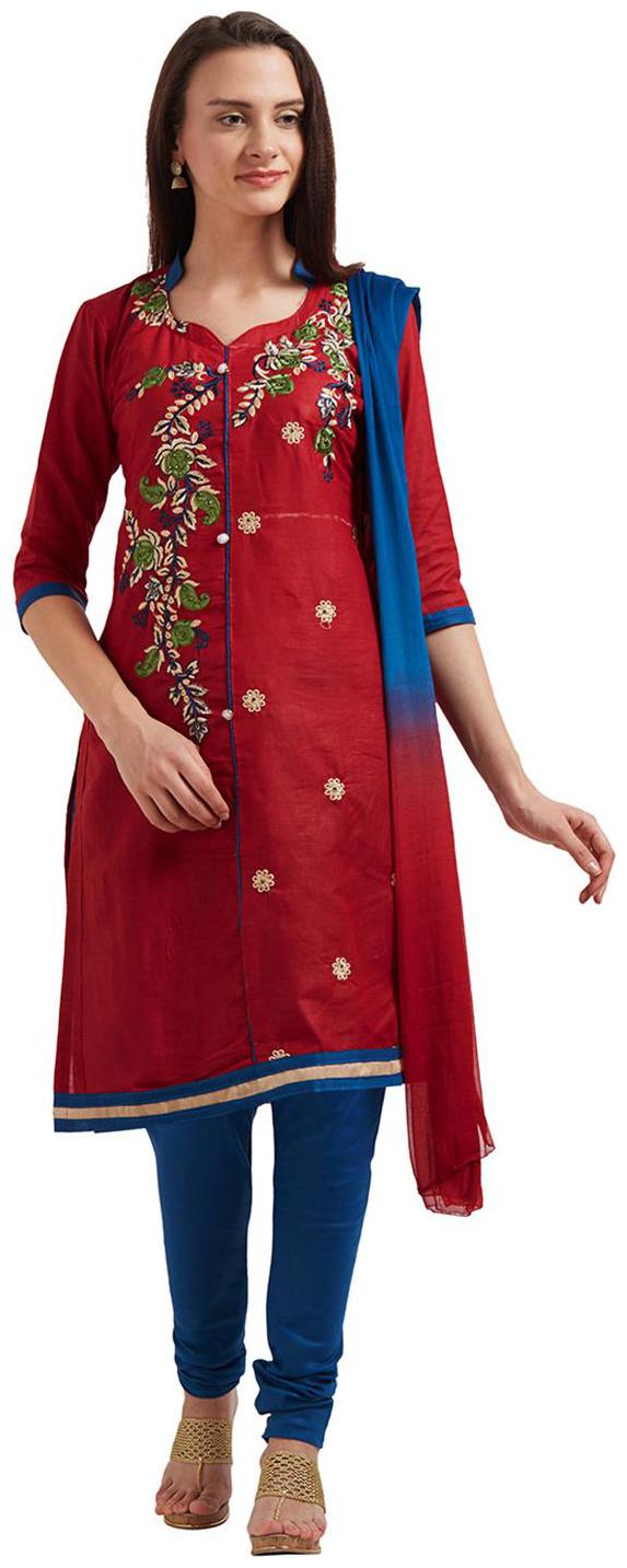 

Viva N Diva Maroon Color Cotton Emboidery Dress Material With Dupatta