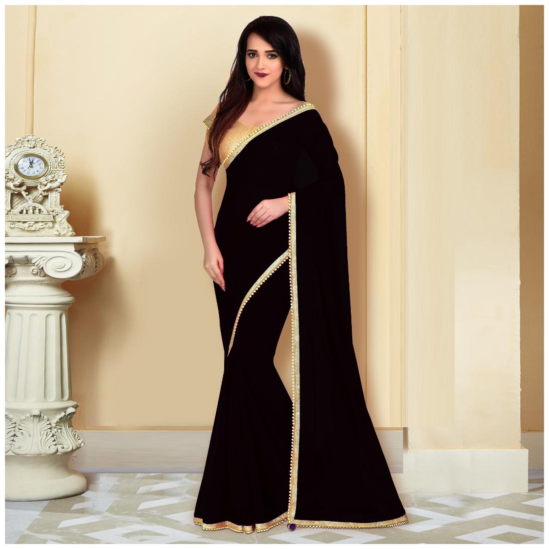 

Viva N Diva Black Solid Universal Designer Saree With blouse