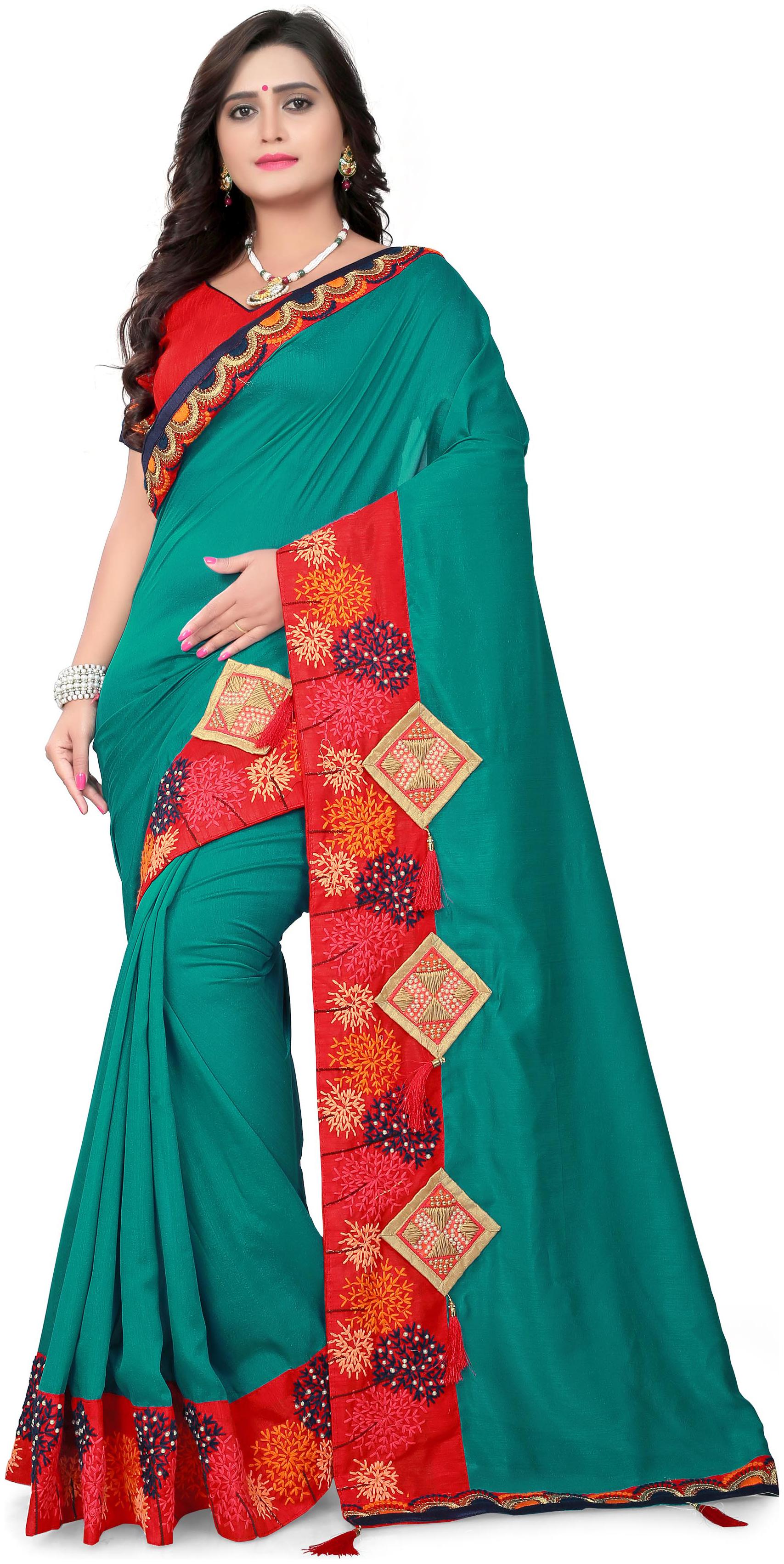 

Viva N Diva Rama Green Color Silk Embroidered Border Work Saree