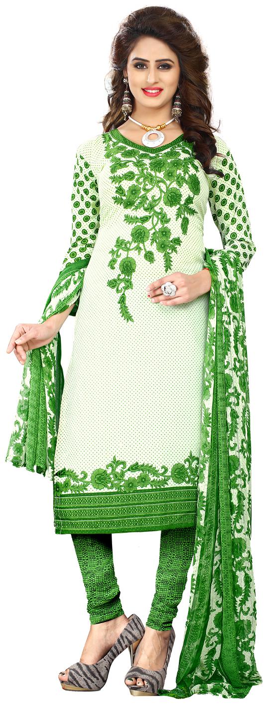 

Viva N Diva Off white Green Color Leon fabric Dress Material
