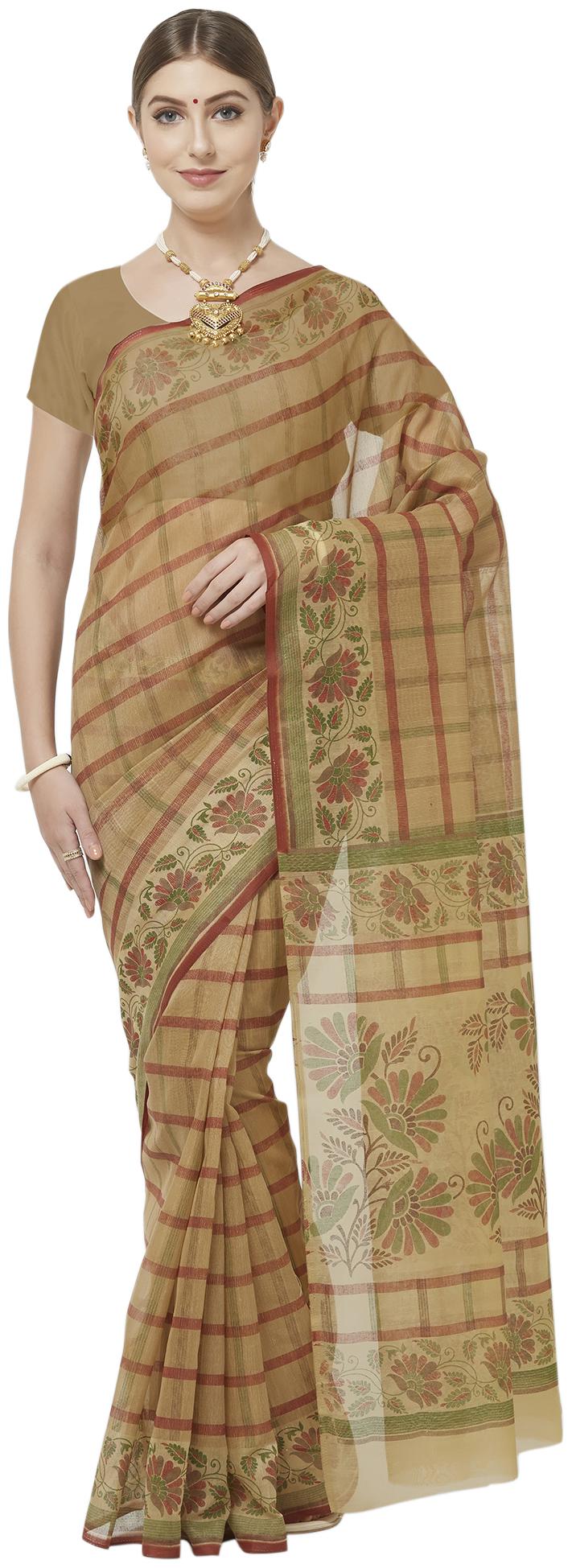 

Viva N Diva Women Cotton Beige Saree With Blouse