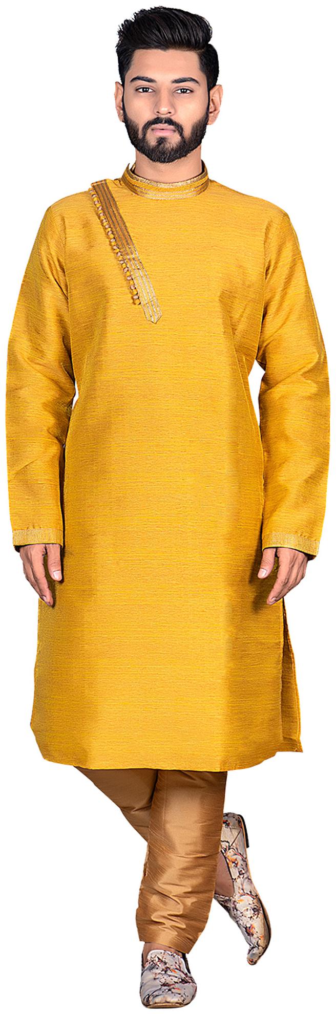 

Viva N Diva Men Silk Solid Kurta Pyajamaa Yellow