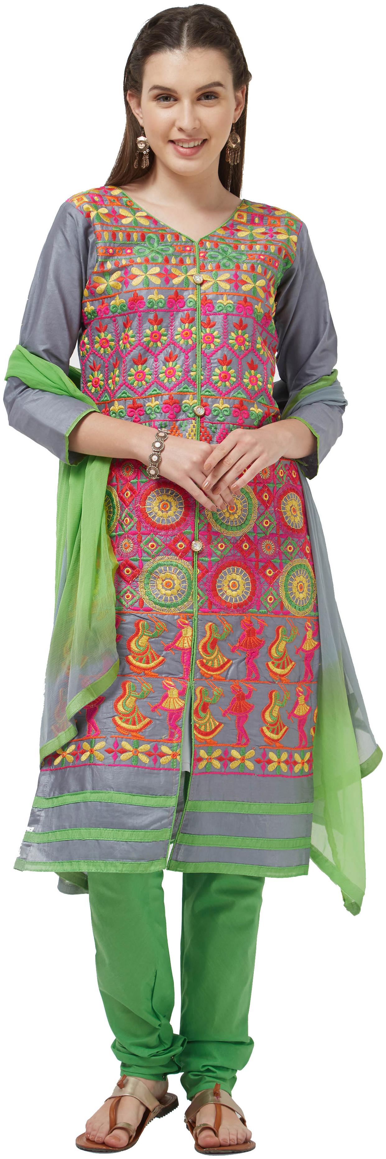 

Viva N Diva Grey Colored Cotton Embroidered Dress Material