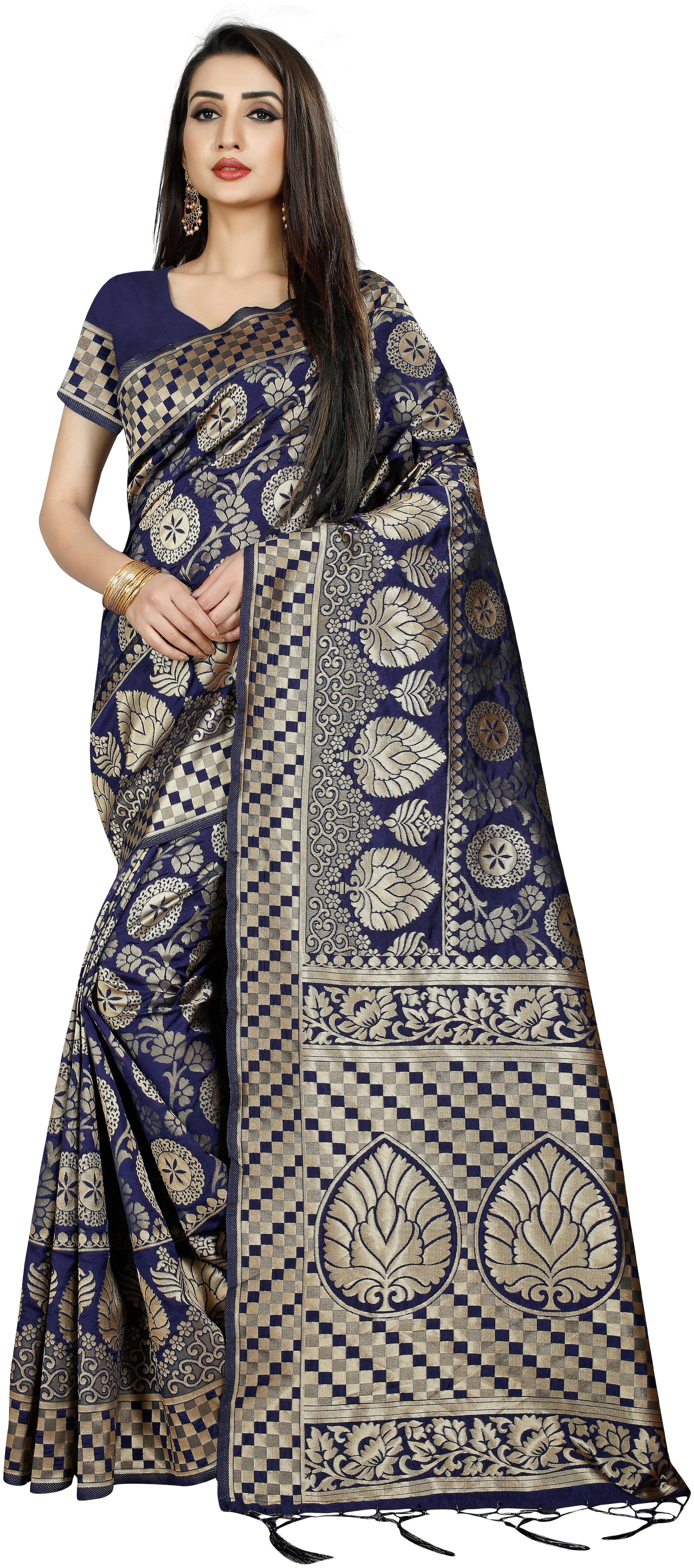 

Viva N Diva Blue Woven Universal Regular Saree With Blouse With blouse