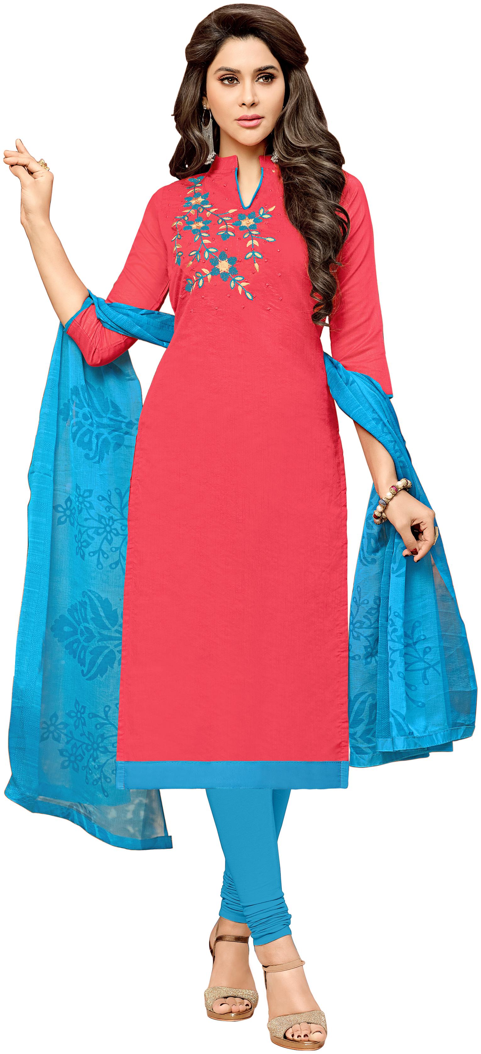 

Viva N Diva Pink Modal Embroidered Dress Material