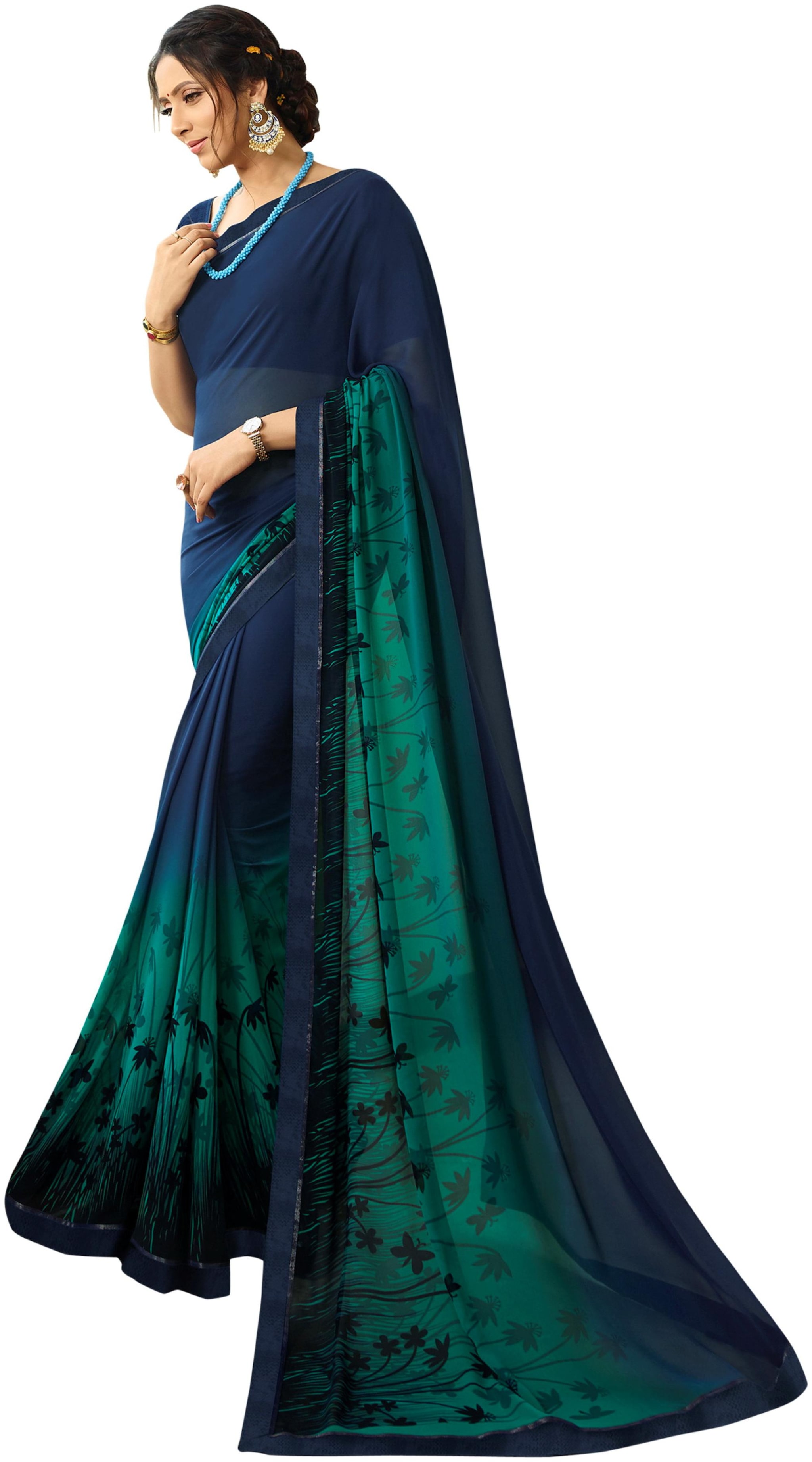 

VIVELS Georgette Blue Printed Saree With Blouse