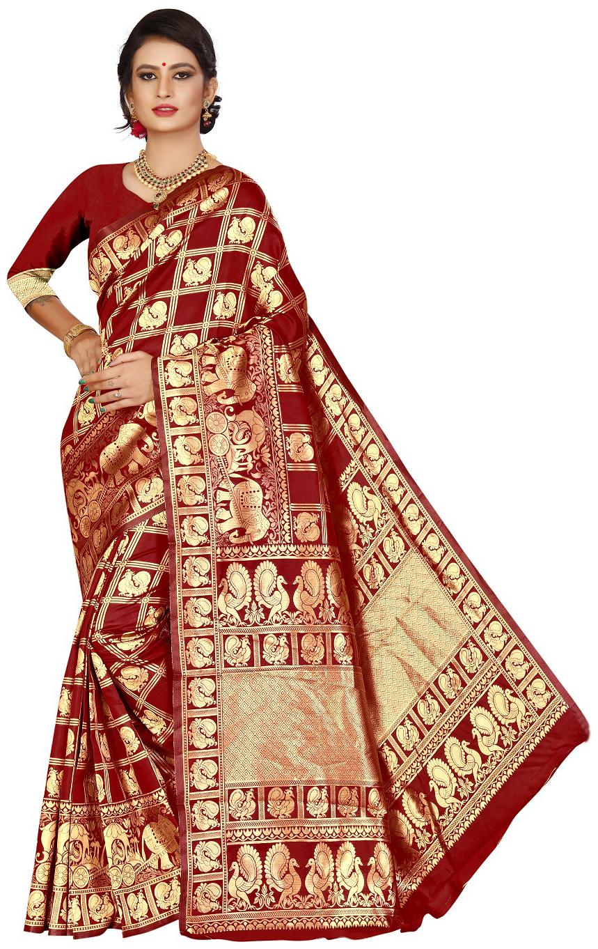 

VIVELS Jacquard Maroon Checkered Regular Saree For Women