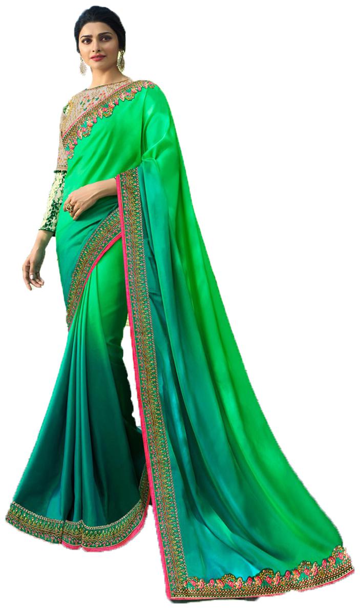 

VIVELS Green Solid Universal Regular Saree With Blouse With blouse