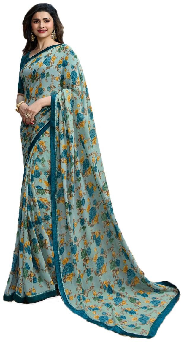 

VIVELS Women Georgette Saree With Blouse Blue color