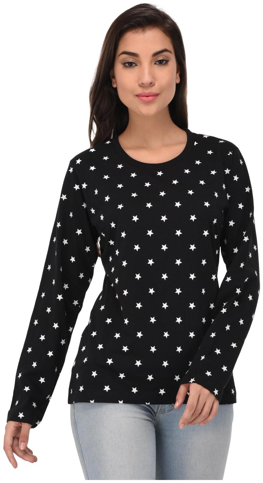 

Vivid Bharti Full Sleeve Round Neck Printed Black T-shirt