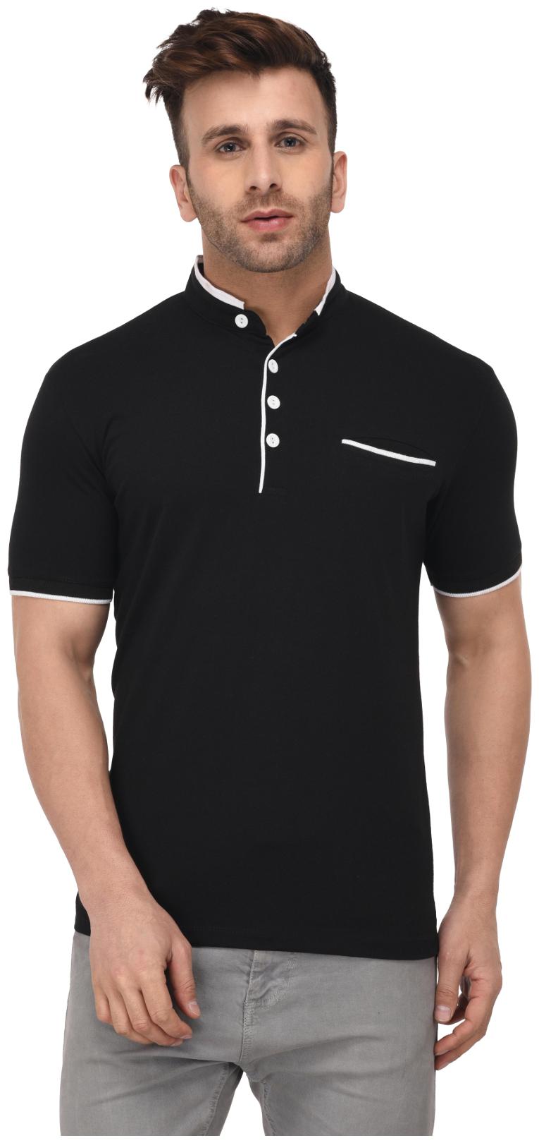 

Vivid Bharti Men Black Regular fit Cotton Mandarin collar T-Shirt - Pack Of 1
