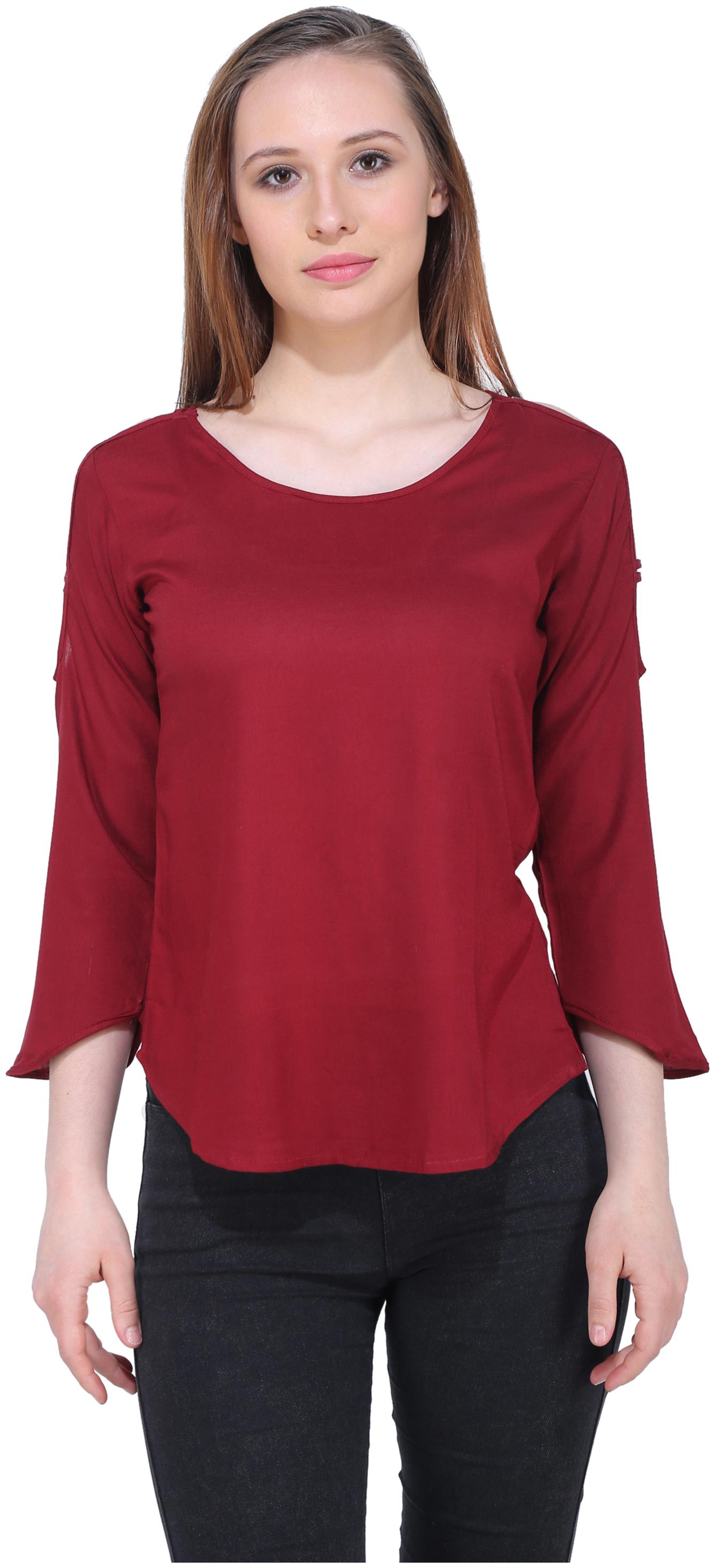 

VOGUE NATION Women Solid Regular top - Maroon