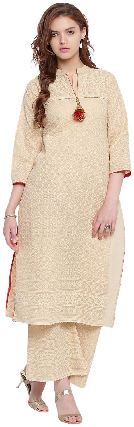 

Voom Women Beige Solid Straight Kurta With Palazzo