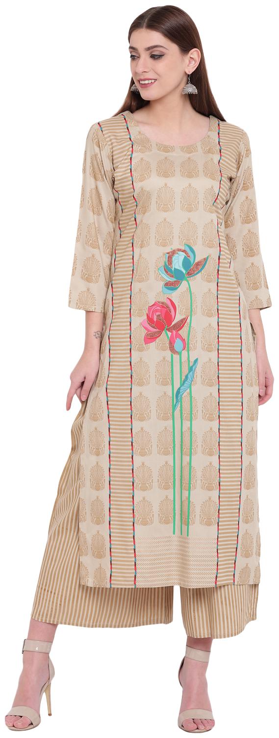 

VOOM Beige Rayon Straight Stitched Suit