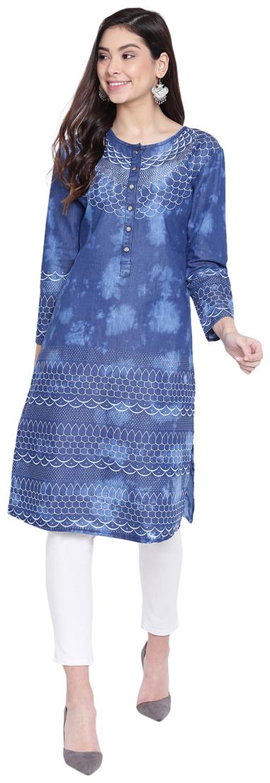 

Voom Women Blue Printed Straight Kurta
