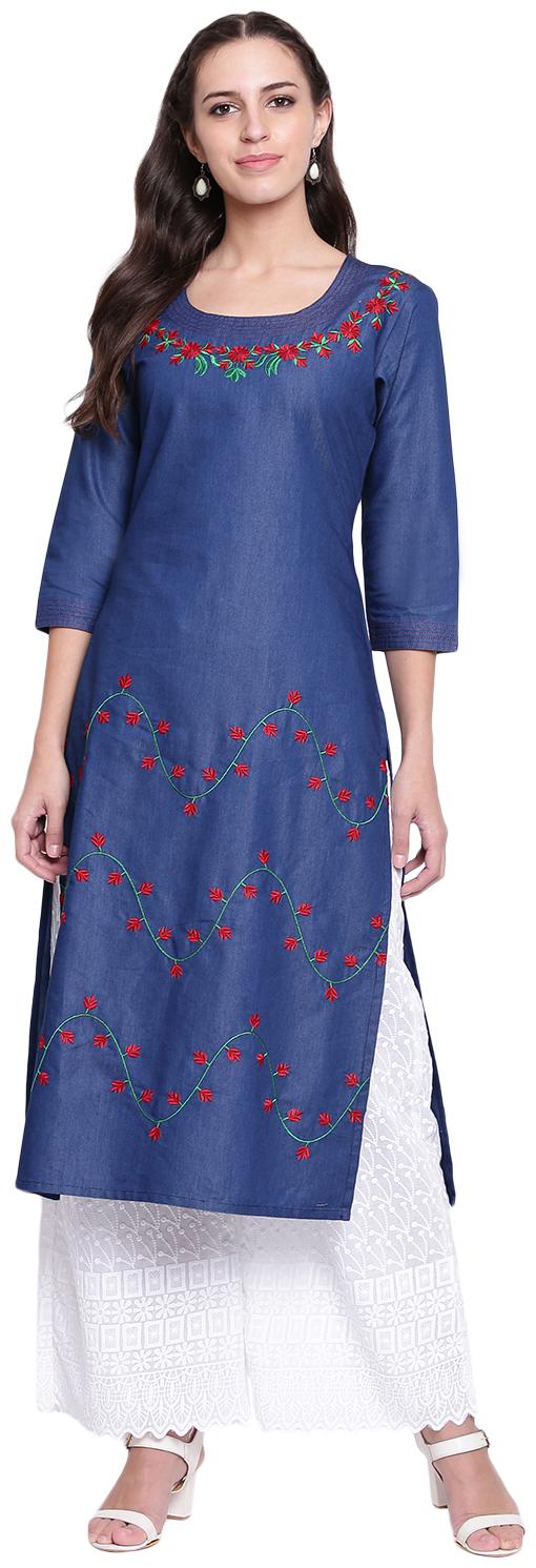 

Voom Women Blue Embroidered Straight Kurta