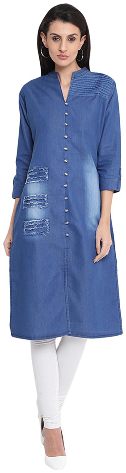 

Voom Women Blue Solid Regular Kurta