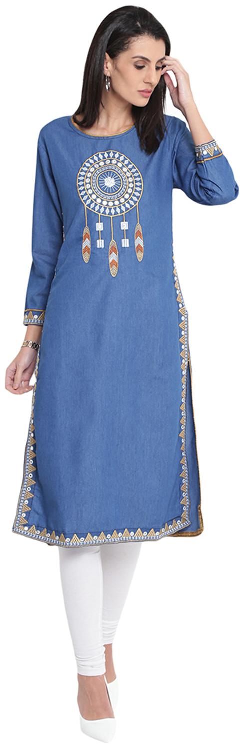 

Voom Women Blue Embroidered Straight Kurta