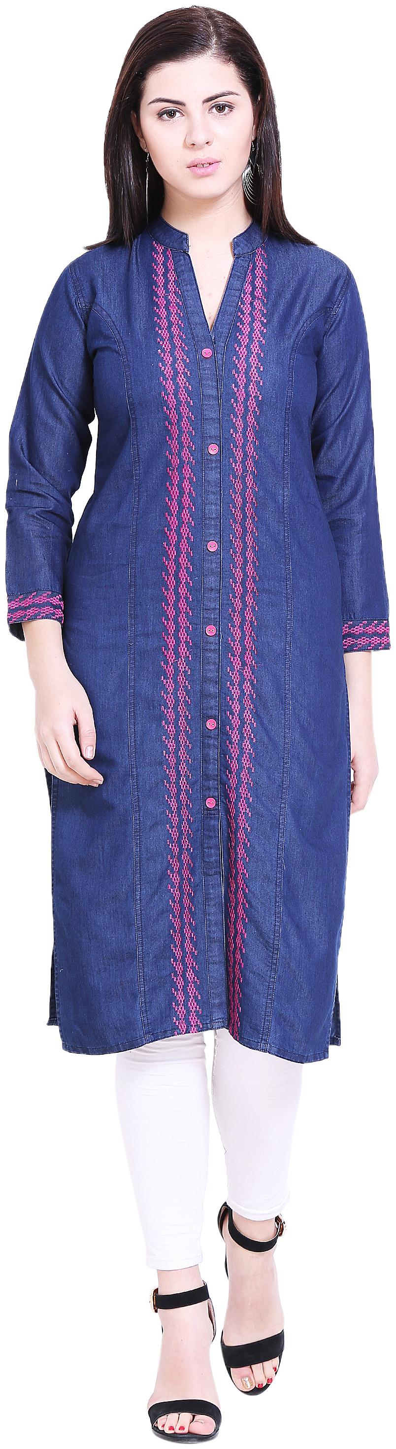 

Voom Women Blue Embroidered Straight Kurti