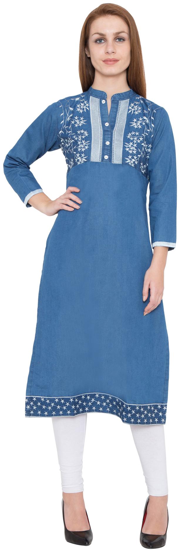 

Voom Women Blue Embroidered Straight Kurti