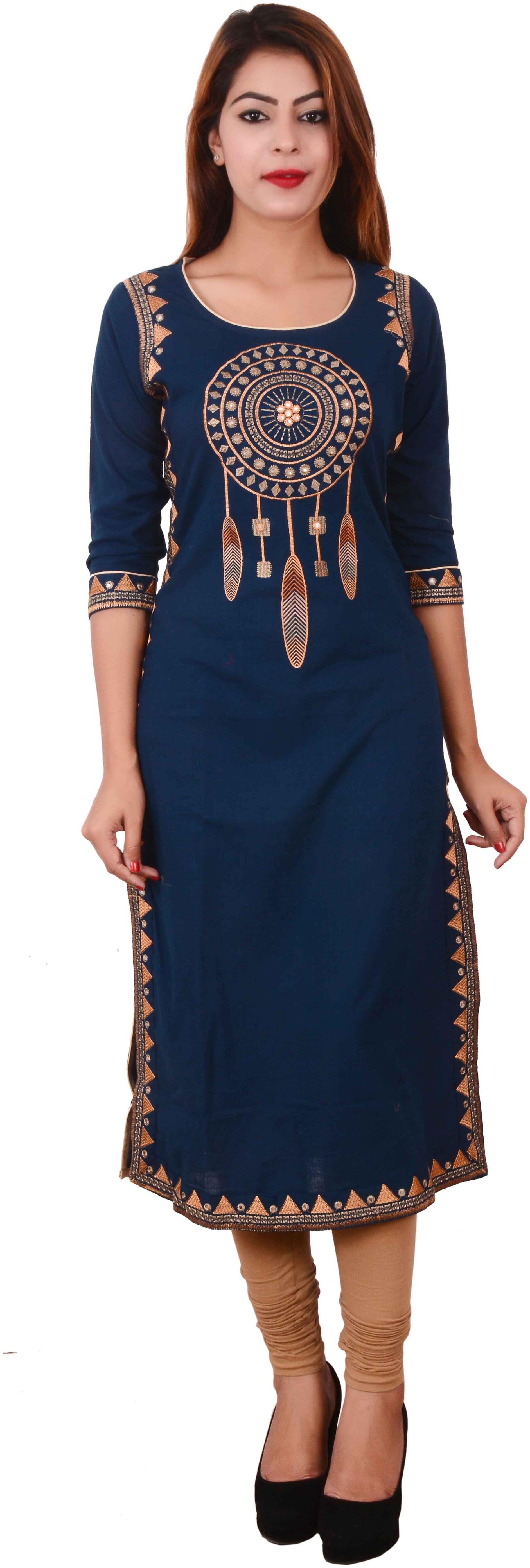 

Voom Women Blue Embroidered Straight Kurta