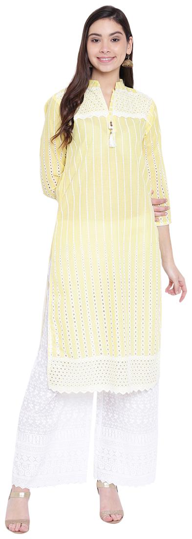 

VOOM CHIKENKARI COTTON KURTA WITH FLARED PALAZZO SET