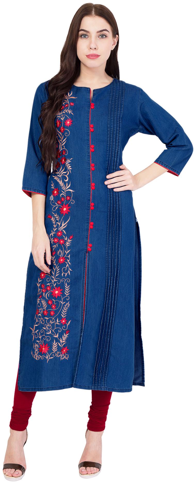 

Voom Women Blue Embroidered Straight Kurta