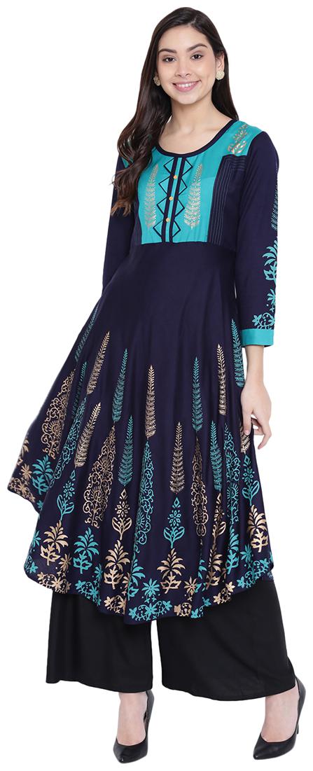 

Voom Women Blue Turquoise Printed Anarkali Kurta