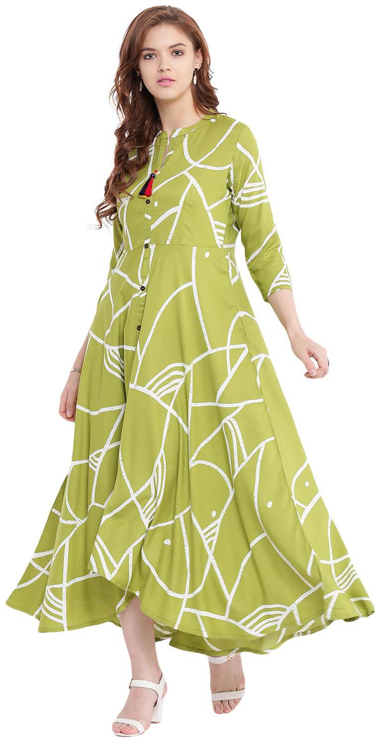 

Voom Women Green Printed Anarkali Kurta