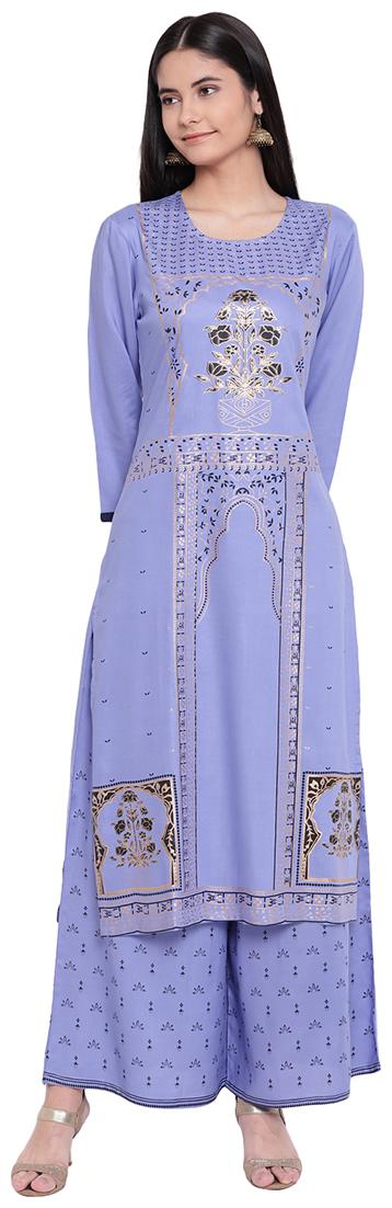 

Voom Women Purple Printed Straight Kurta With Palazzo