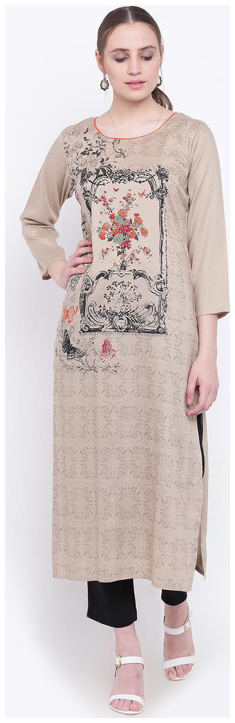 

Voom Women Beige Printed Straight Kurta