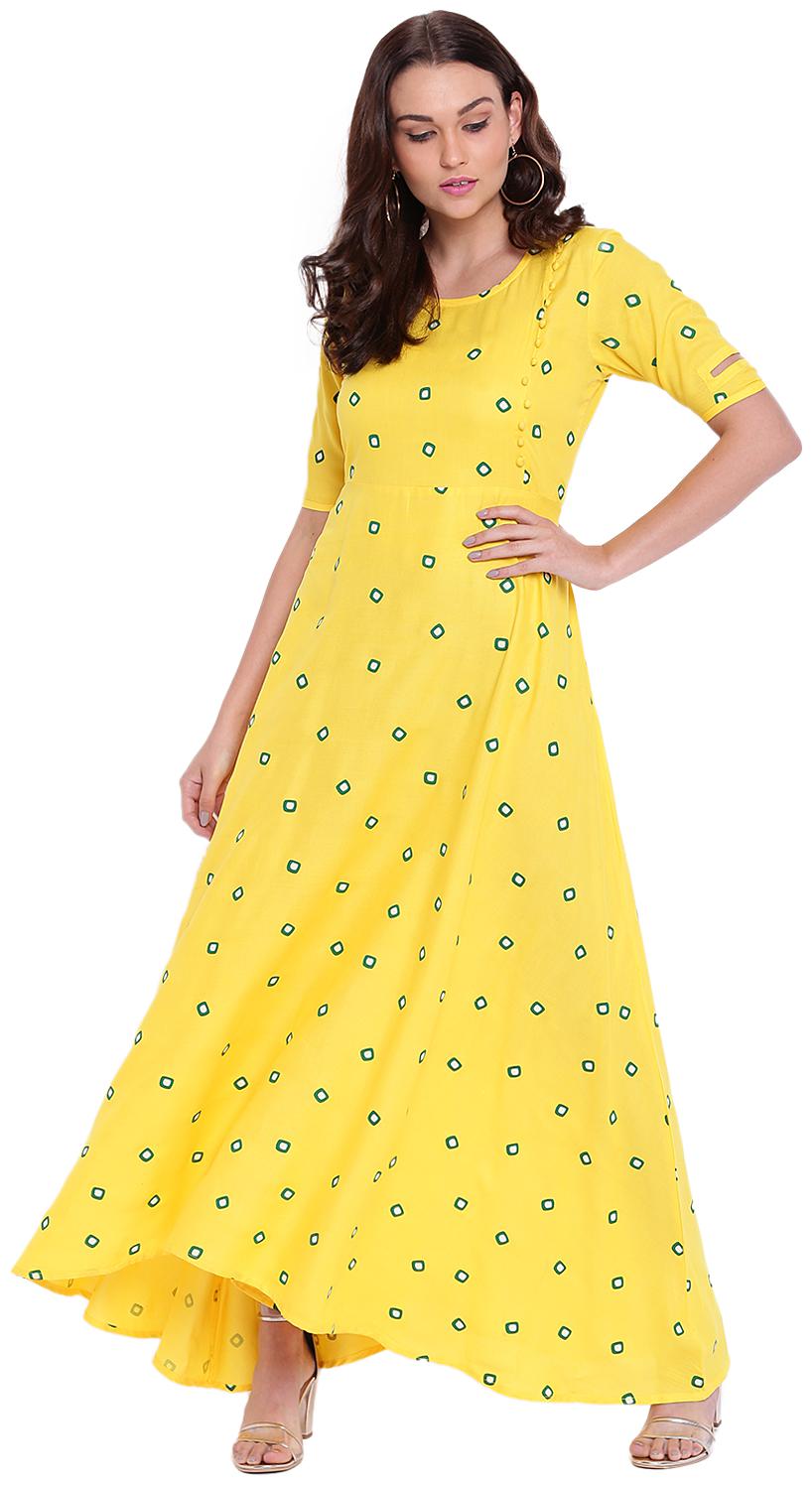 

Voom Women Yellow Printed Anarkali Kurta