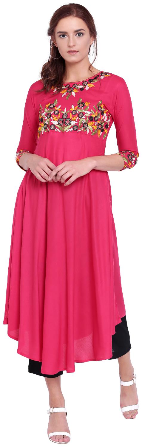 

Voom Women Pink Embroidered Anarkali Kurta