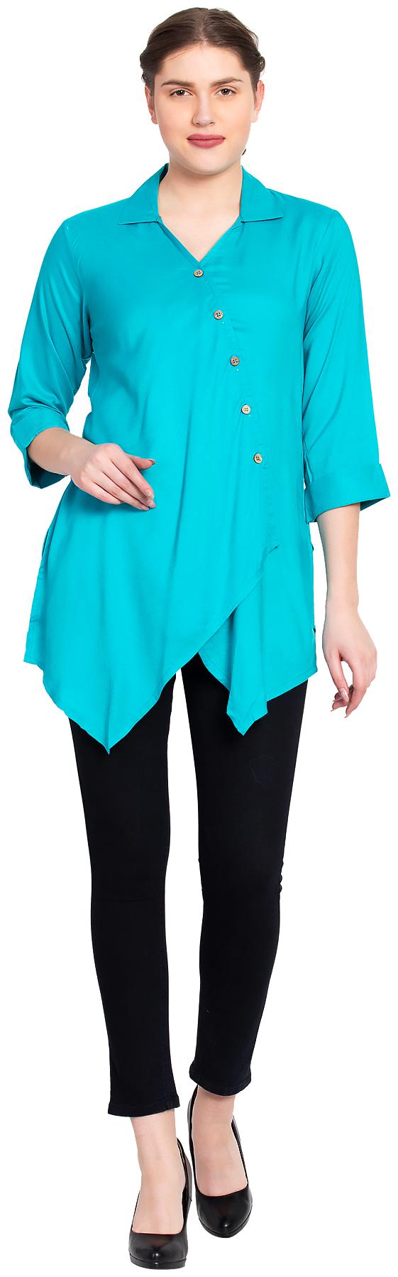 

VOOM Rayon Solid Asymmetric Tunics Blue