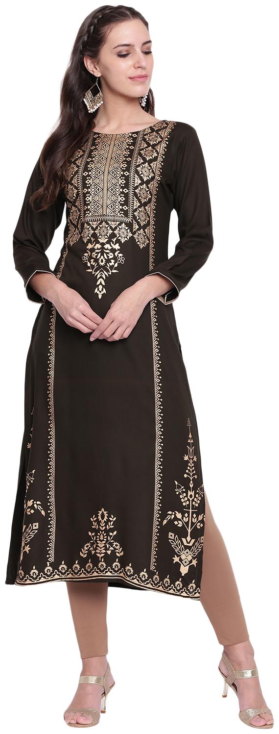 

Voom Women Green Printed Straight Kurta