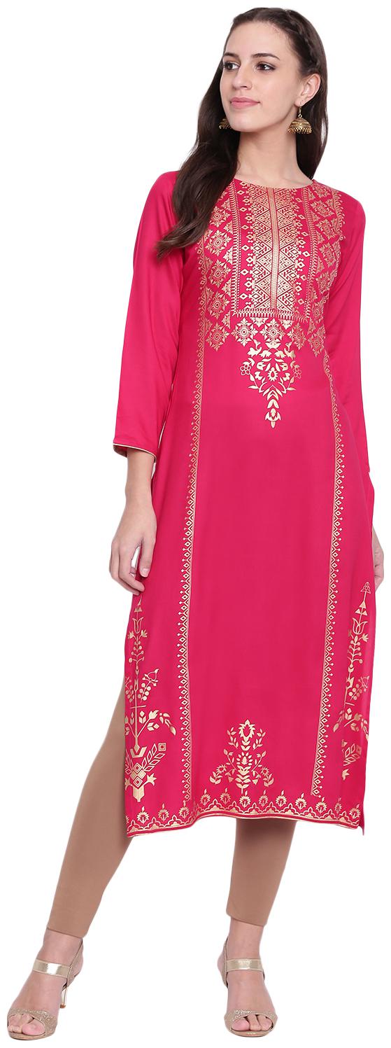 

Voom Women Pink Printed Straight Kurta