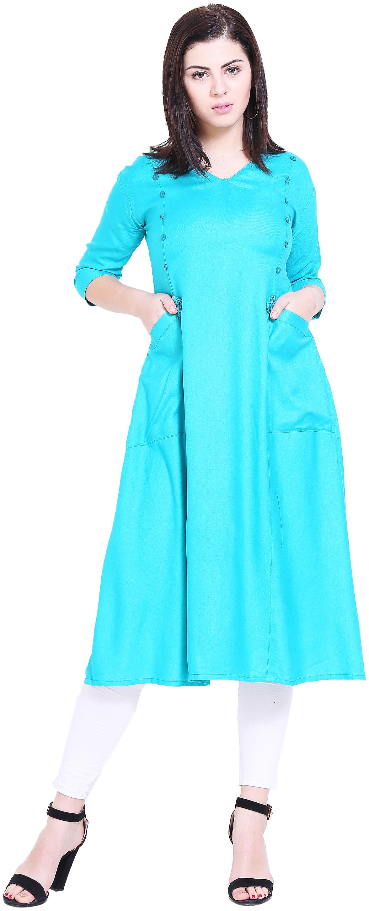 

Voom Women Turquoise Solid Regular Kurta