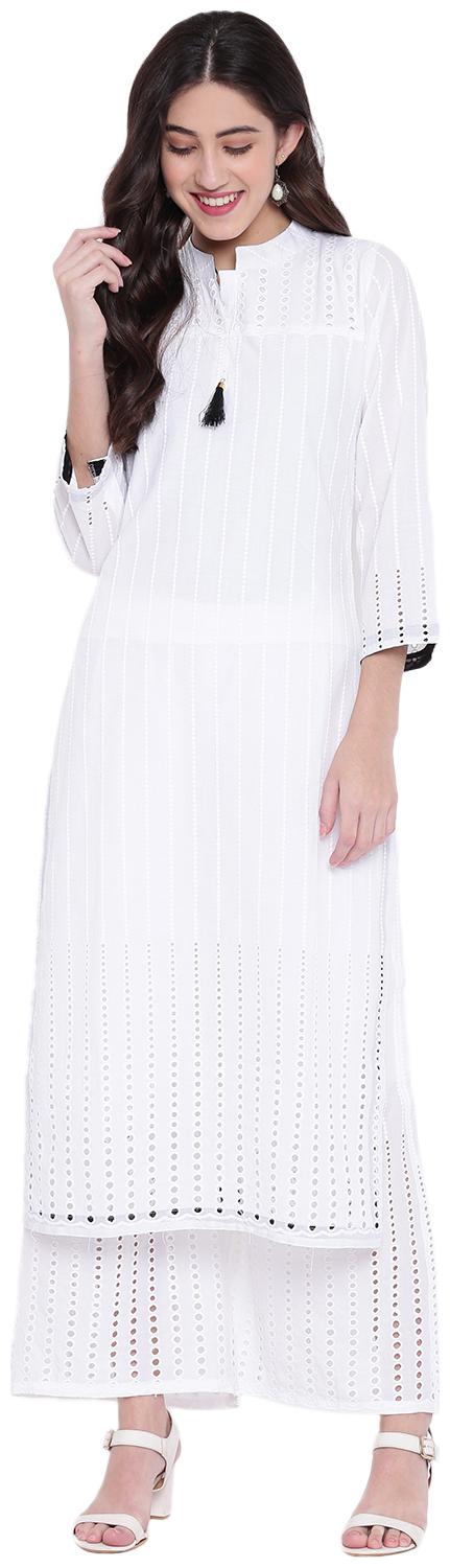 

Voom Women White Printed Straight Kurta With Palazzo
