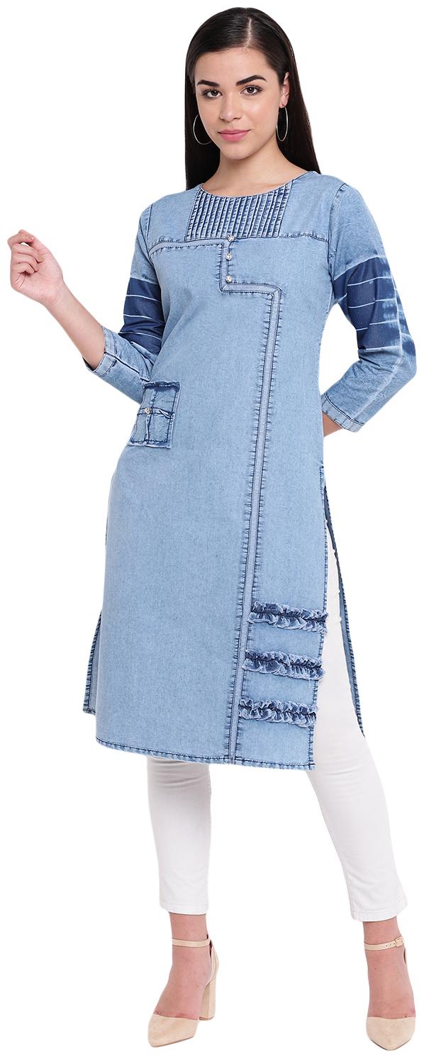 

Voom Women Blue Solid Straight Kurta
