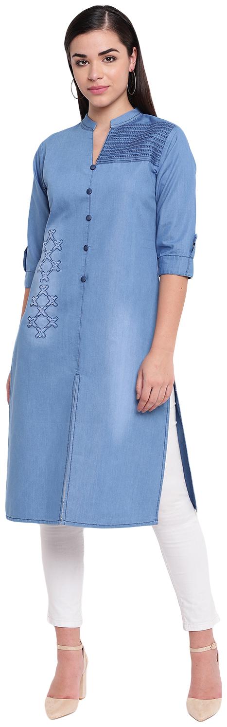 

Voom Women Blue Solid Straight Kurta