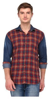 

VOXATI Men Brown Checked Slim Fit Casual Shirt